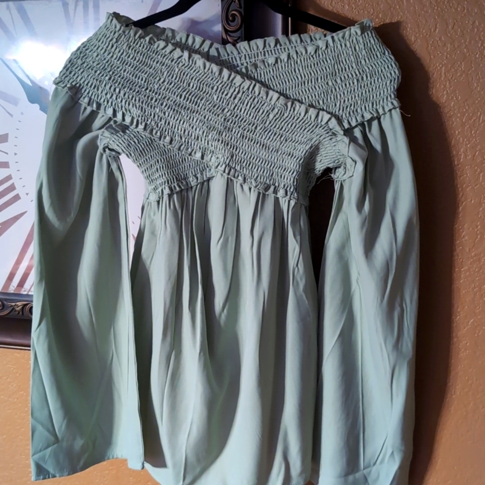 Brand unknown Blouse Size: S Color: Light Sage Green( pics don't do it justice)